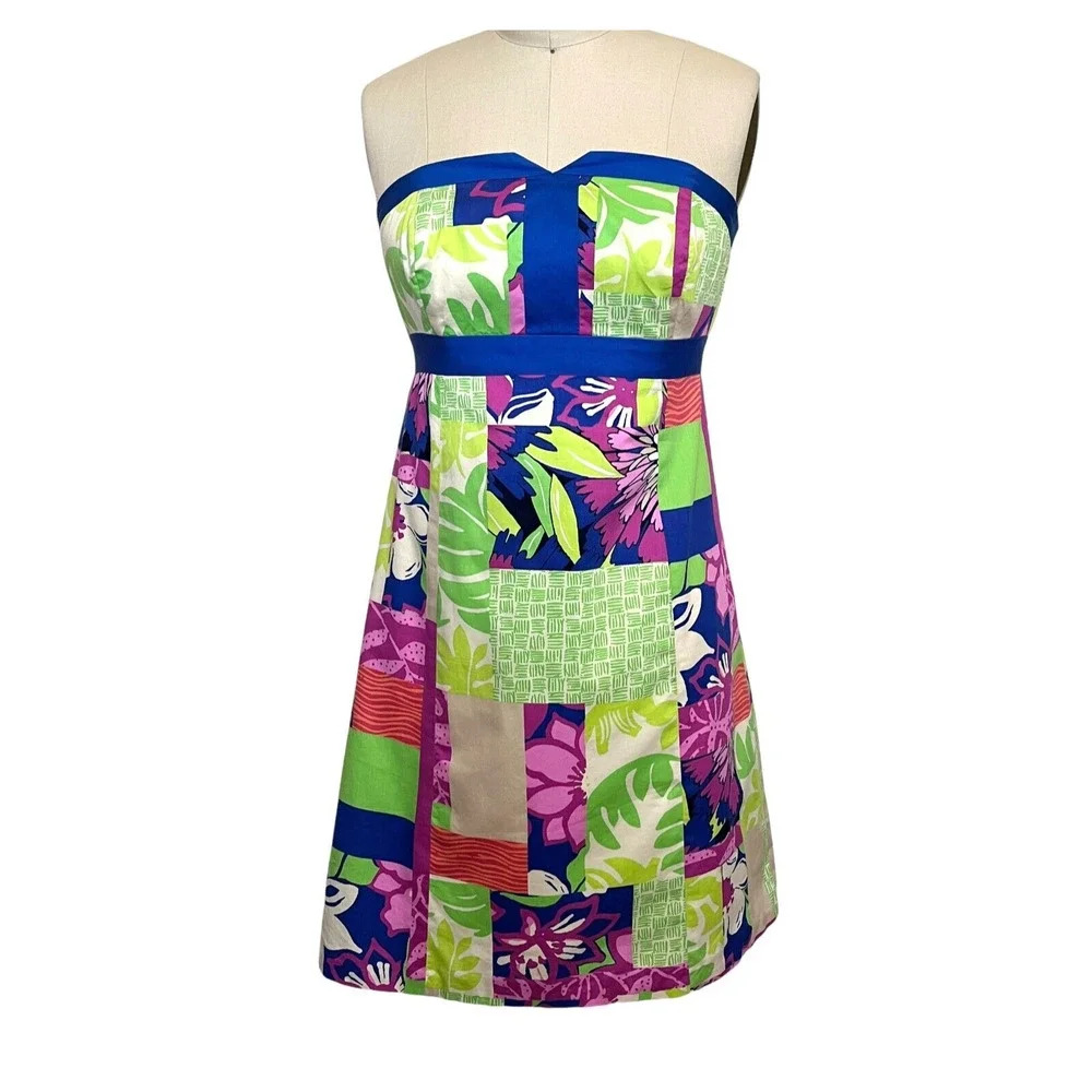 Lilly Pulitzer Green Asymmetrical Bustier Sundress